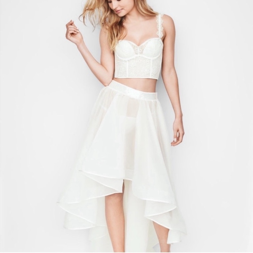 Festival Boho Victorias Secret White Sequin Bridal Formal Hi Lo High Low Skirt S - Picture 3 of 5